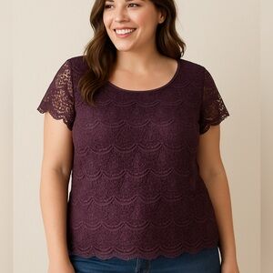 Lane Bryant Purple Lace Overlay Top – Size 18/20